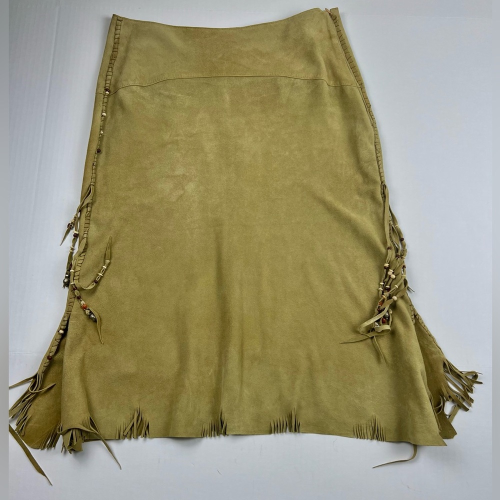 Nigel Preston & Knight Suede Skirt with Fringe & Beads